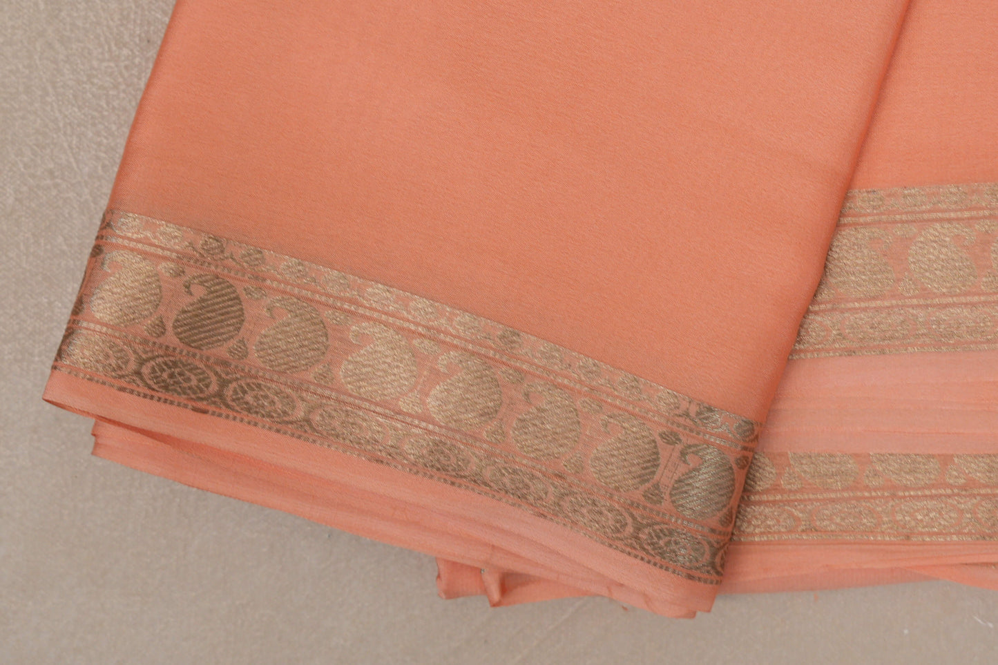 Peach Mysore Silk Saree self border
