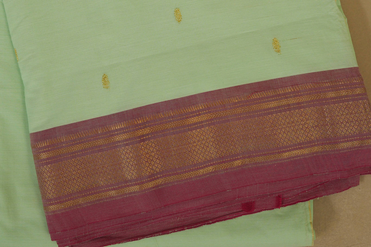 Pista green with onion pink borders Paithani Cotton Saree border