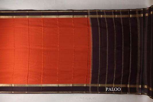 Rust Orange with Deep Coffee Brown Borders Mysore Silk Saree paloo