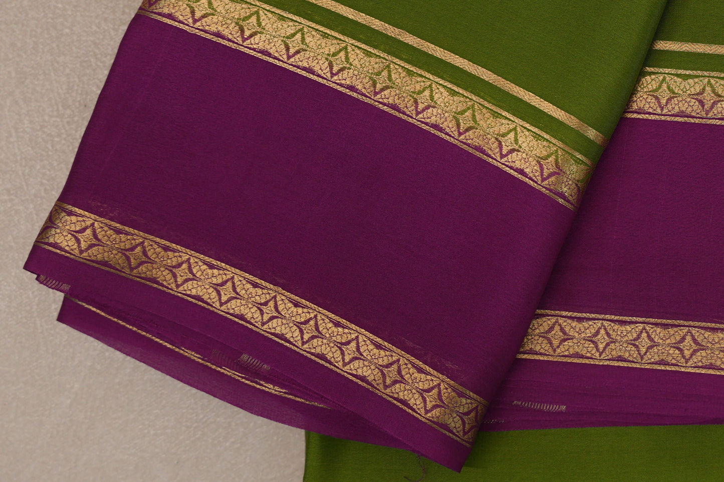 Olive Green Mysore Silk Saree rettai pettu border
