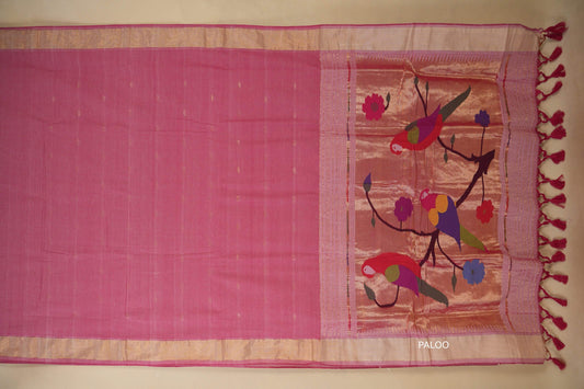 Onion pink Paithani Cotton Saree paloo