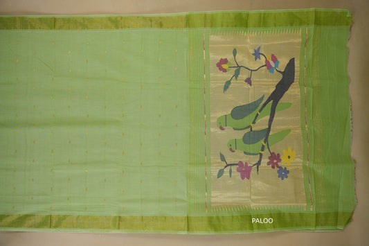 Pista green Paithani Cotton Saree paloo