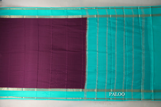Dark Purple with Aqua Blue Borders Mysore Silk Saree paloo