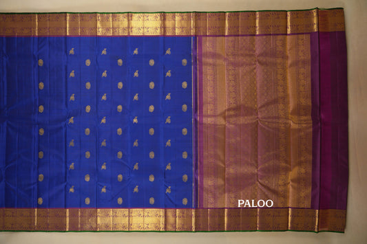 Blue with Magenta Borders Vintage Kanjivaram Silk Saree Paloo