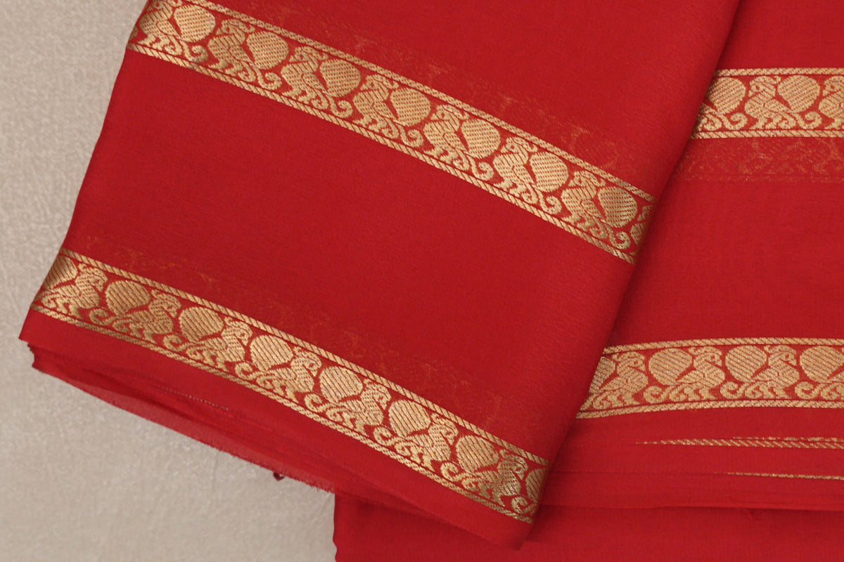 Bright Red Mysore Silk Saree rettai pettu border