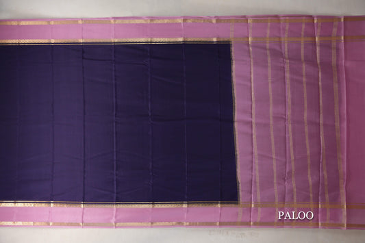 Dark Purple with Dusty Pink Borders Mysore Silk Saree paloo