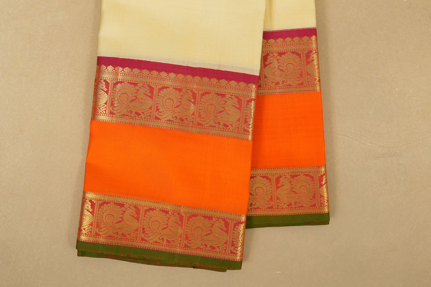 Half White Vintage Kanjivaram Silk Saree border zoom