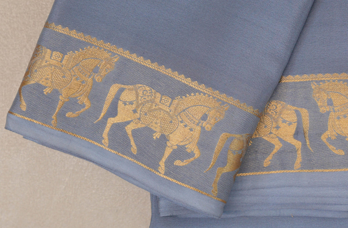 Bluish Grey Mysore Silk Saree self border