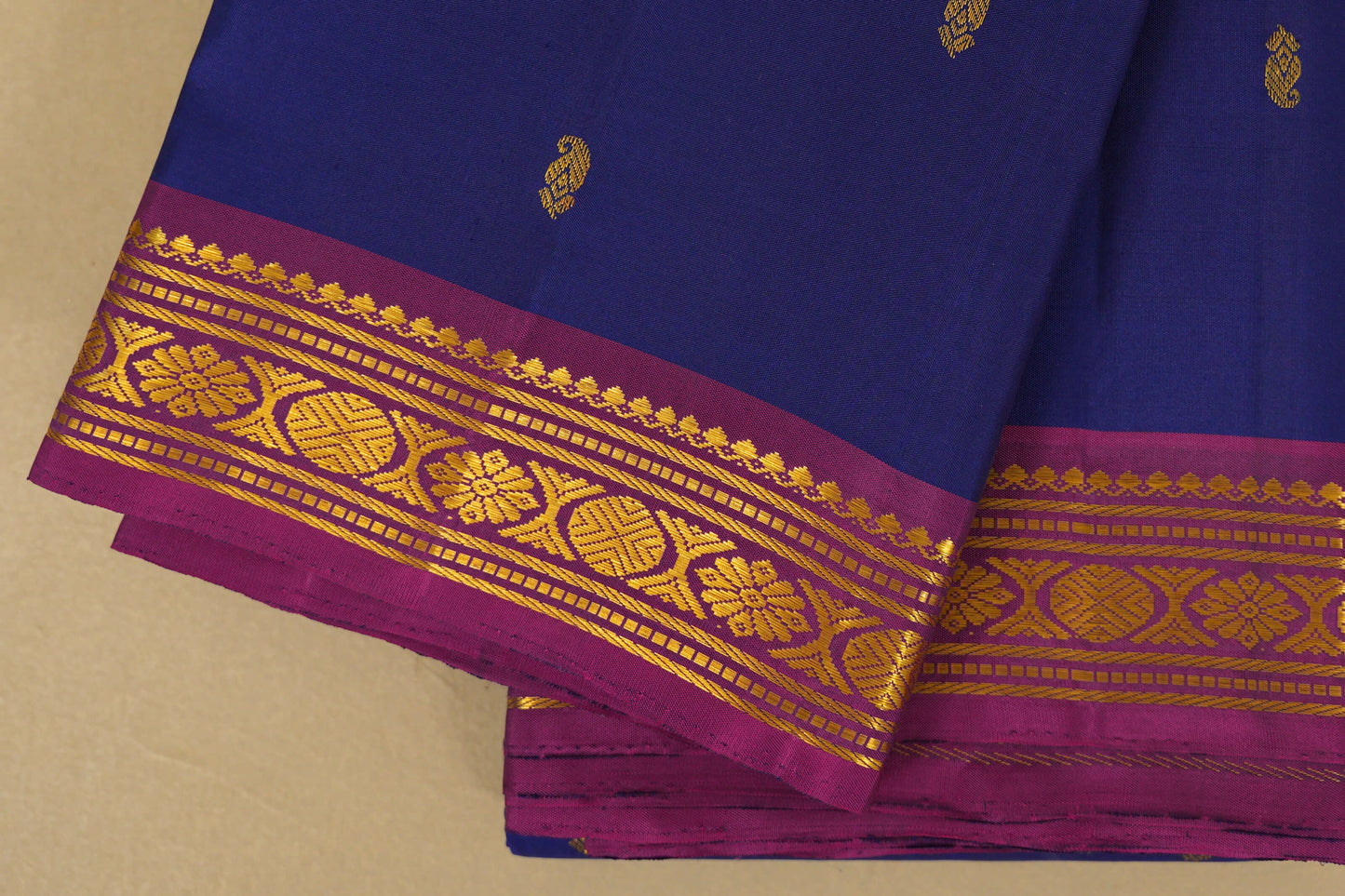 Navy Blue with Magenta Borders Vintage Kanjivaram Silk Saree SS8347