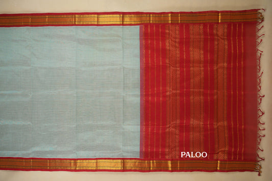 Pastel Aqua Blue Silk Cotton saree paloo