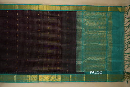 Deep Jamun Color with Rama Blue Borders Silk Cotton Saree Paloo