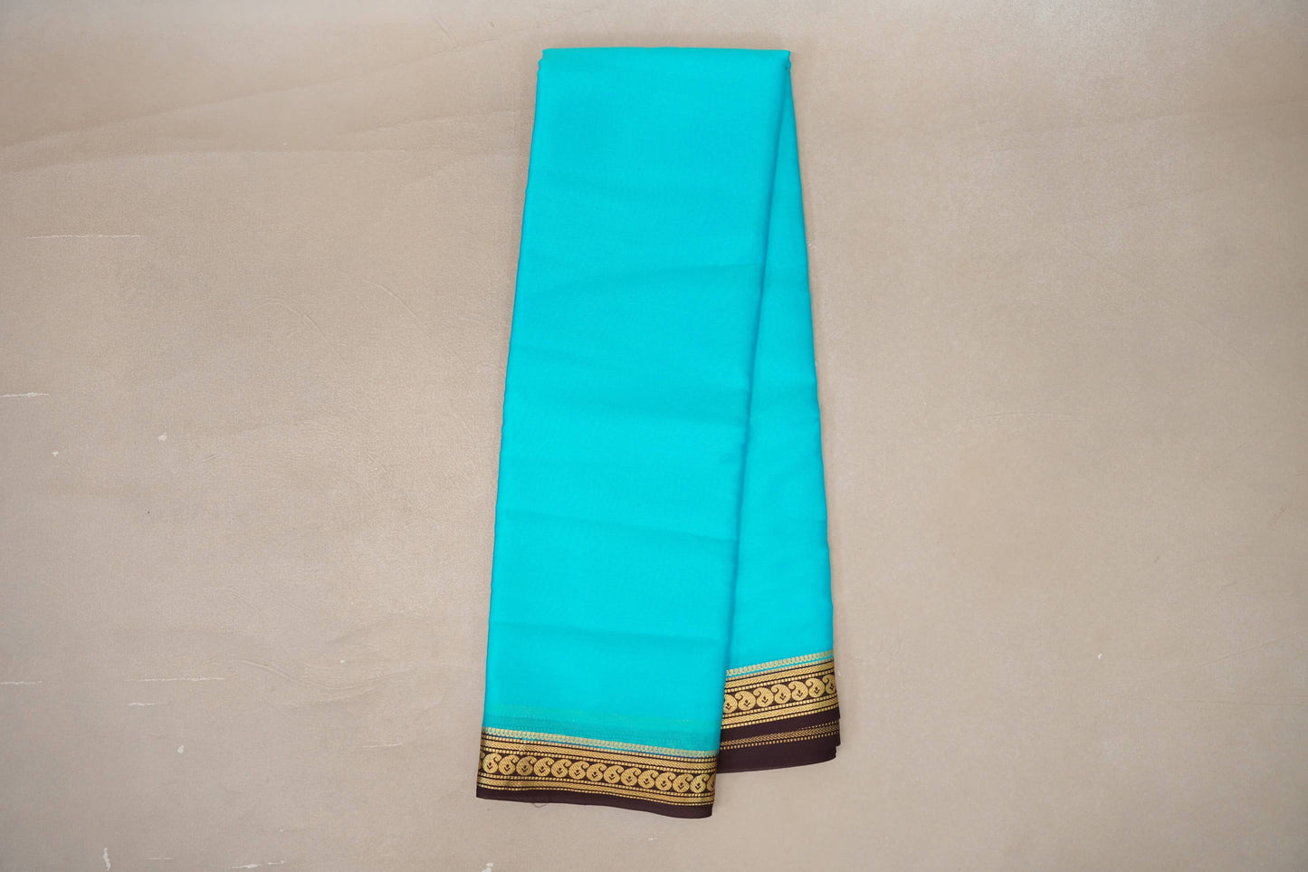 Bright aqua blue with Dark Brown borders Mysore Silk Saree SS9491
