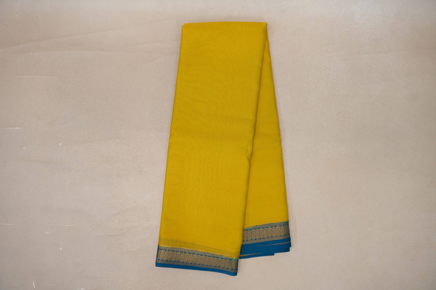 Olive yellow with Teal borders Mysore Silk Saree SS9493
