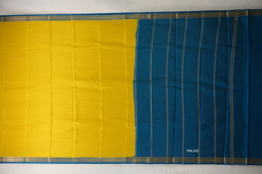 Olive yellow with Teal borders Mysore Silk Saree SS9493
