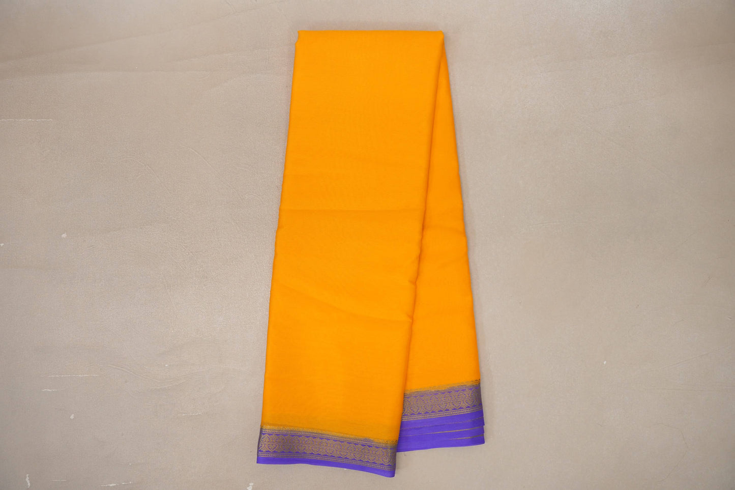 Mango yellow with Lavender borders Mysore Silk Saree SS9495