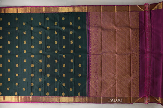 Deep Bottle Green Kanjivaram Silk Saree paloo
