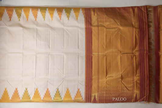 Dual Tone of Cream and Olive Green Kanjivaram Silk Saree paloo