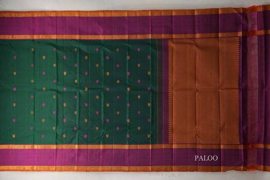 Forest Green Thread Woven Kanjivaram Silk Saree paloo