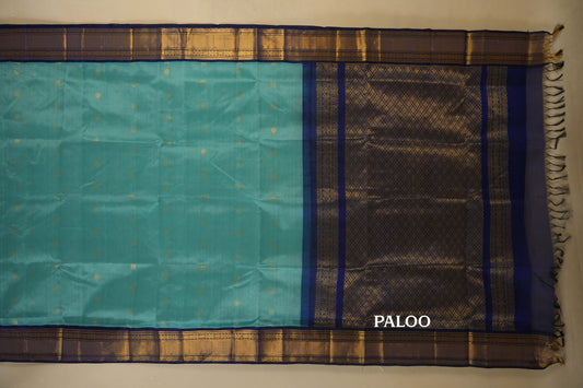 Sky Blue with Navy Blue Borders Silk Cotton Saree paloo