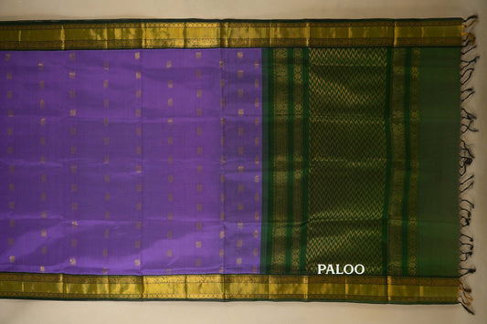 Lavender with Bottle Green Borders Silk Cotton Saree paloo