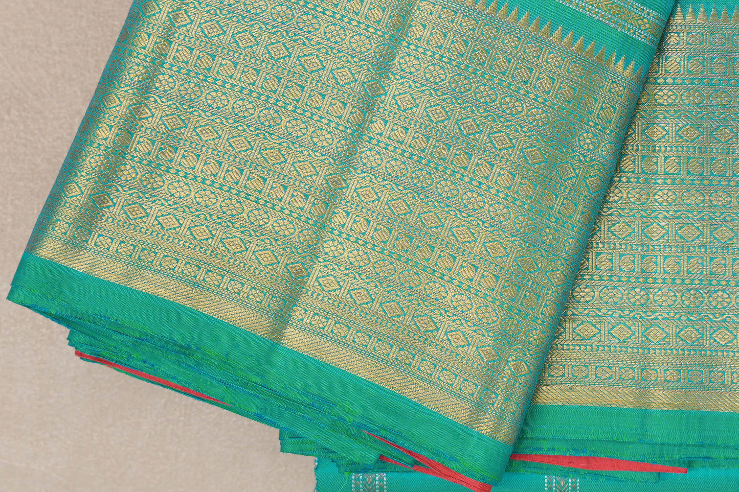 Dual Tone Aqua Blue & Parrot Green Vintage Kanjivaram Silk Saree borders