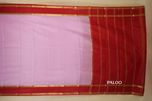 Baby Pink with Red Borders Mysore Silk Saree paloo