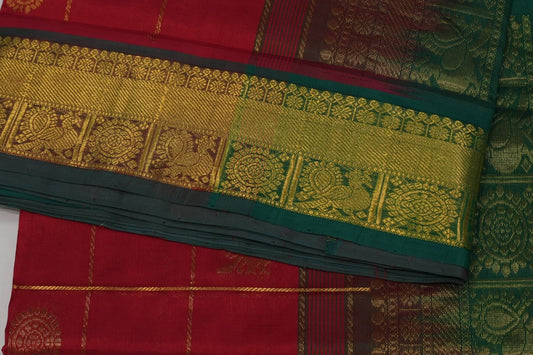 Online checked nine and half yards madisar silk cotton saree