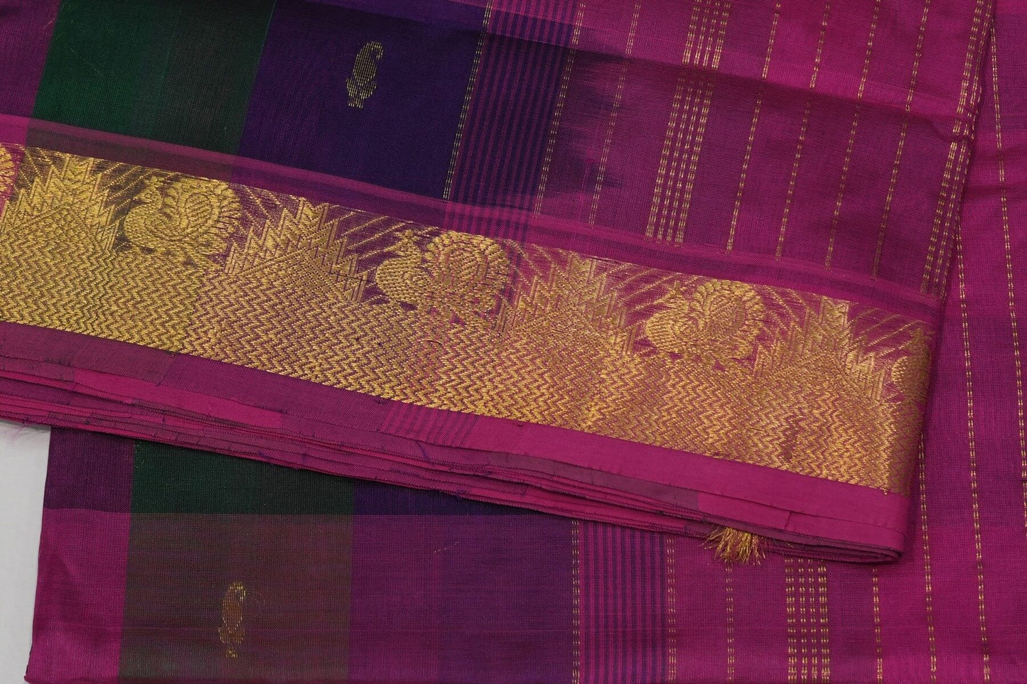Online checked nine and half yards madisar silk cotton saree