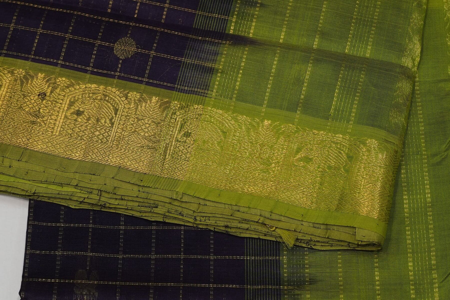 Online checked nine and half yards madisar silk cotton saree