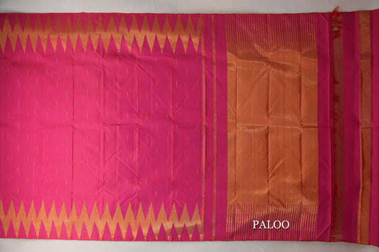 Orangish Pink Vintage Kanjivaram Silk Saree paloo