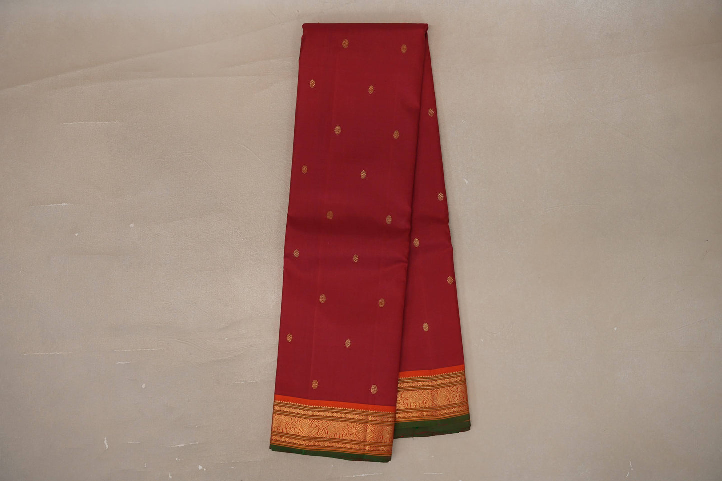 Reddish Maroon with bright orange Vintage Kanjivaram Silk Saree SS9546