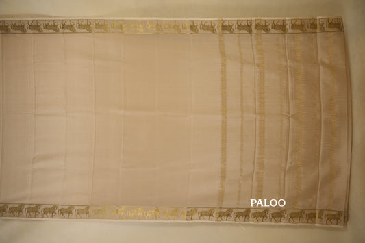 Beige Mysore Silk Saree paloo