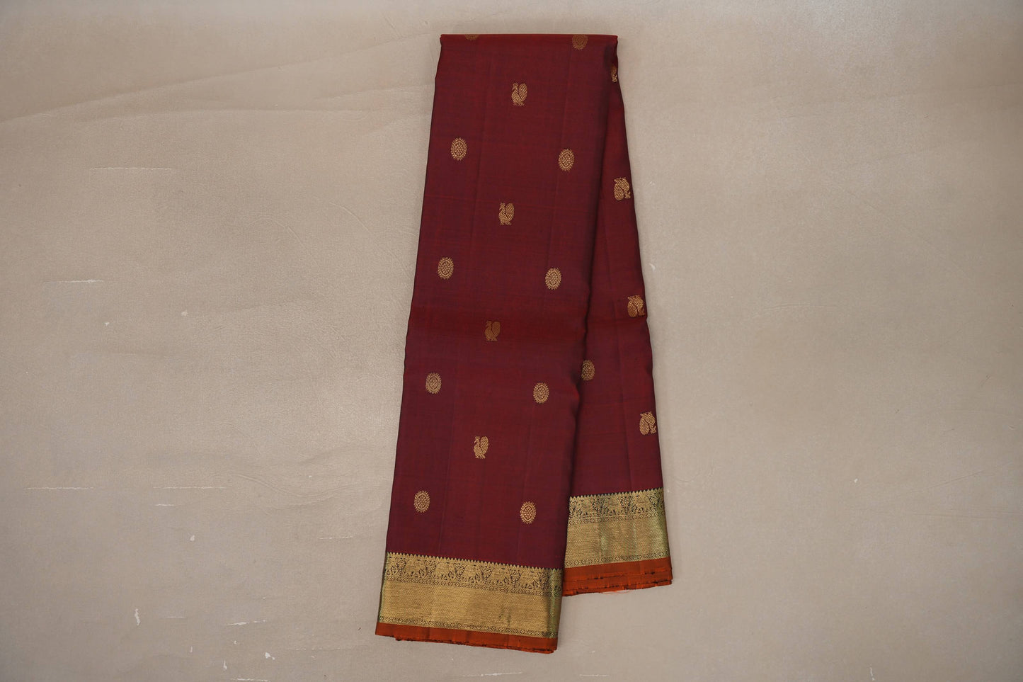 Reddish Maroon with deep plum Vintage Kanjivaram Silk Saree SS9548