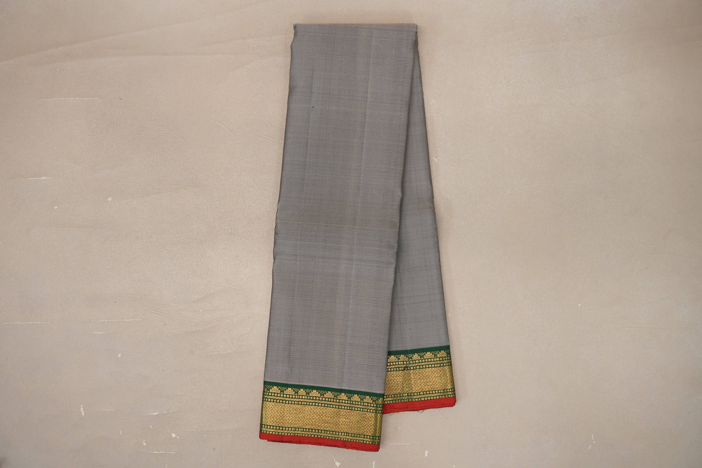 Grey with Leaf Green borders Vintage Kanjivaram Silk Saree SS9553