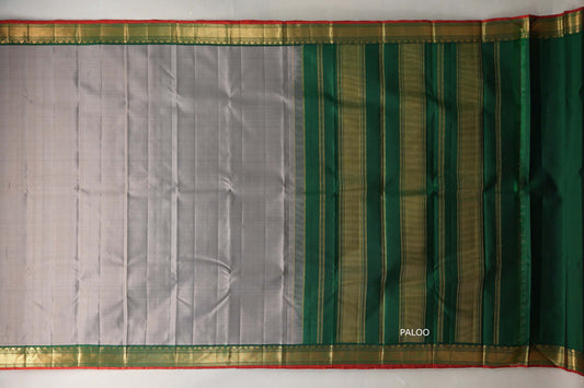 Grey with Leaf Green borders Vintage Kanjivaram Silk Saree SS9553