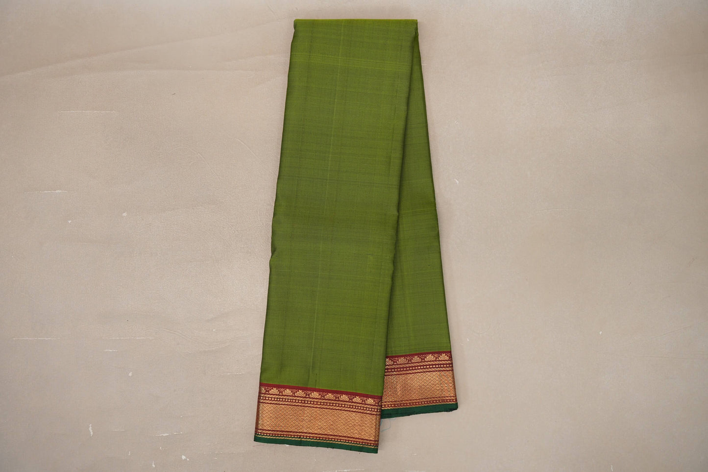 Parrot Green with reddish maroon borders Vintage Kanjivaram Silk Saree SS9554