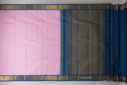 Baby Pink with Peacock Blue Borders Vintage Kanjivaram Silk Saree SS9574