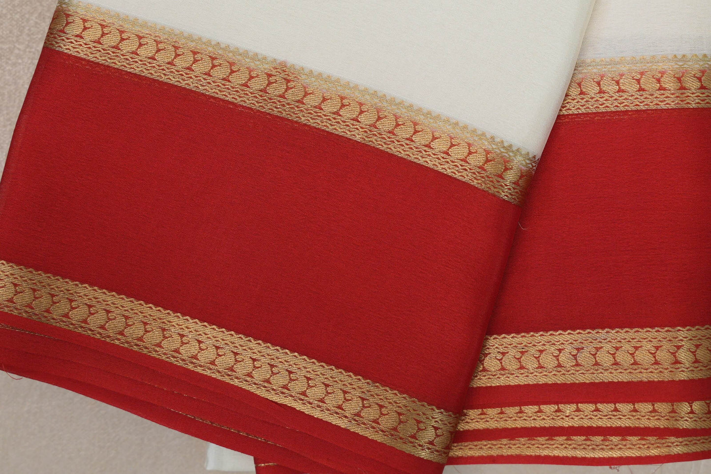 Cream Mysore Silk Saree borders