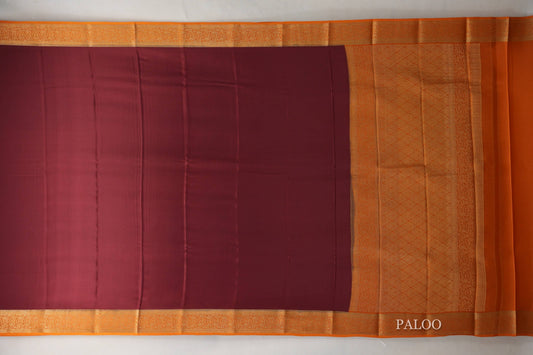 Deep Maroon with Mustard Orange Borders Mysore Silk Saree paloo