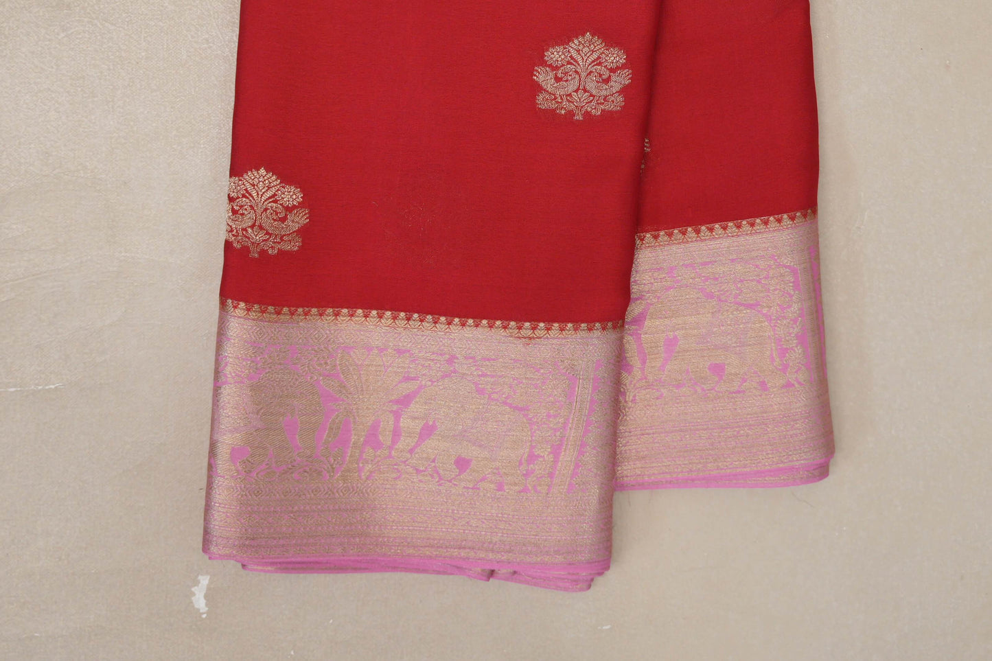 Bright Red Mysore Silk Saree border