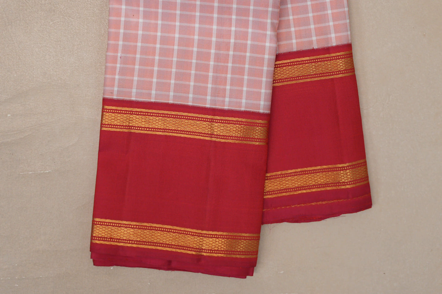 Peach Pink Vintage Kanjivaram Silk Saree rettai pettu border