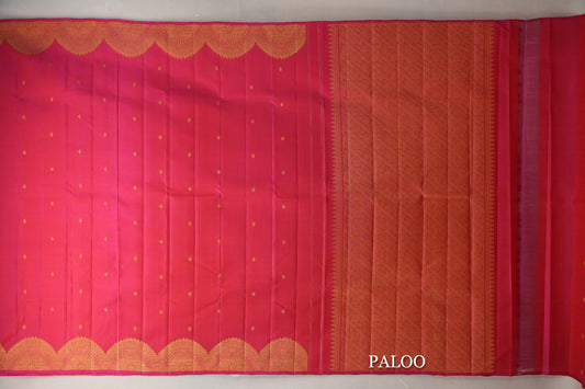 Orangish Pink Vintage Kanjivaram Silk Saree paloo