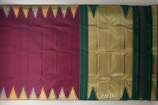 Deep Maroon with Temple Borders Vintage Kanjivaram Silk Saree paloo