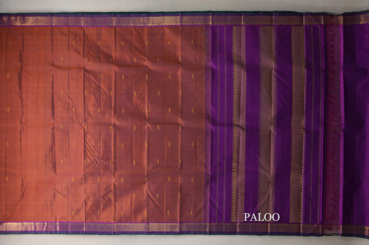 Dual Tone of Violet and Copper Brown Vintage Kanjivaram Silk Saree paloo