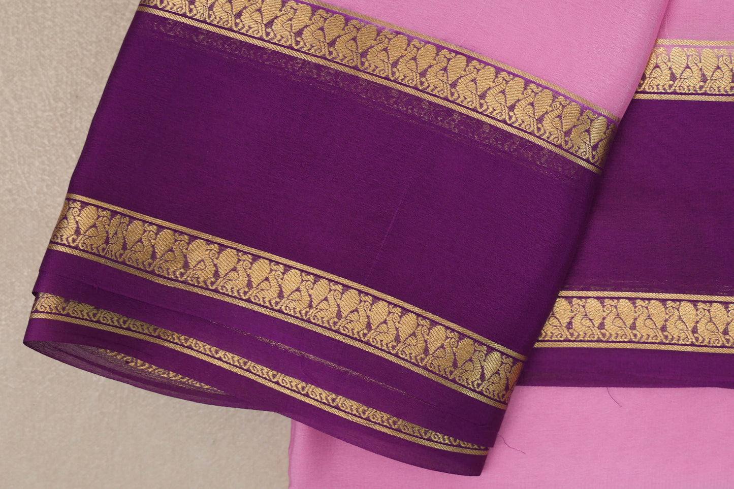 Light Rose Pink Mysore Silk Saree border