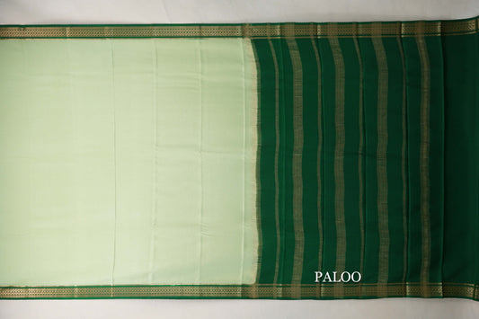 Pastel Pistachio Green with Emerald Green Borders Mysore Silk Saree paloo