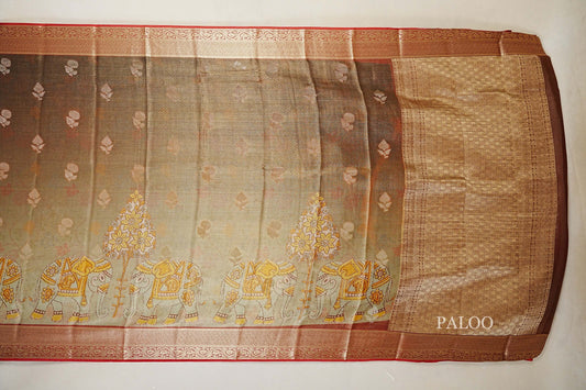 Dual Tone Pastel Green with Antique Gold Mysore Silk Saree paloo
