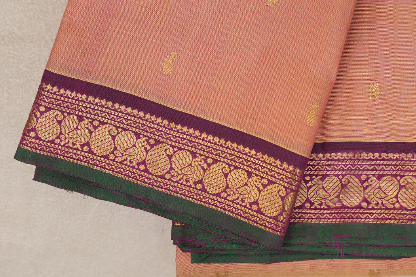 Dual Tone of Yellow & Pink Vintage Kanjivaram Silk Saree borders
