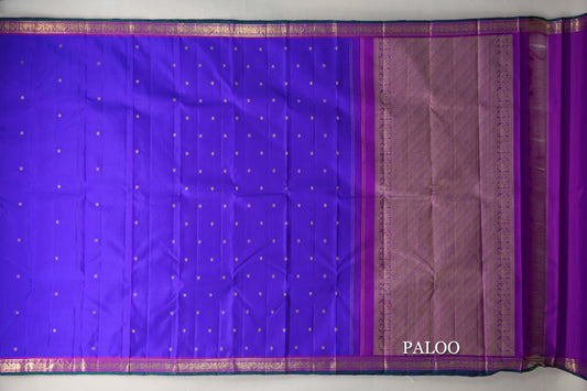 Indigo Violet with Magenta Borders Vintage Kanjivaram Silk Saree paloo