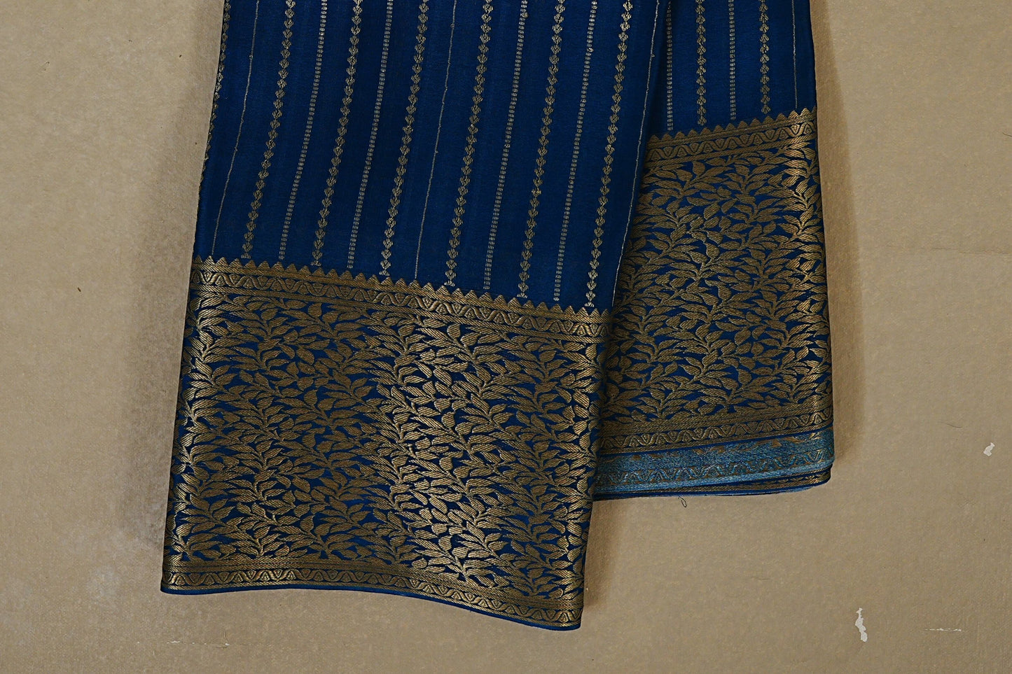 Deep Teal Blue mysore silk saree border zoom